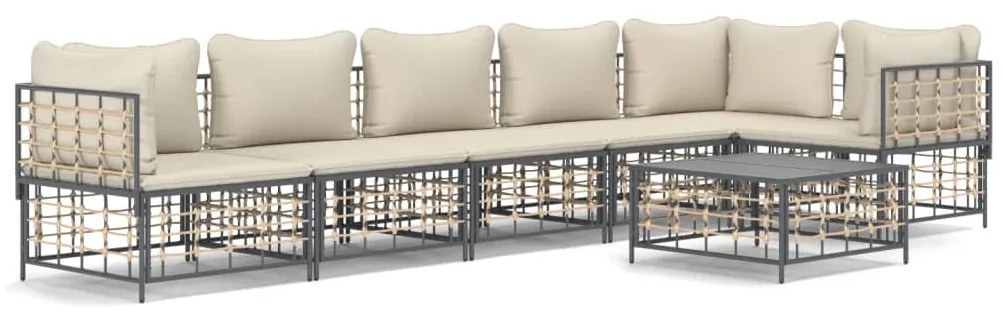 vidaXL Σαλόνι Κήπου Σετ 7 Τεμαχίων Ανθρακί Συνθετικό Ρατάν & Μαξιλάρια