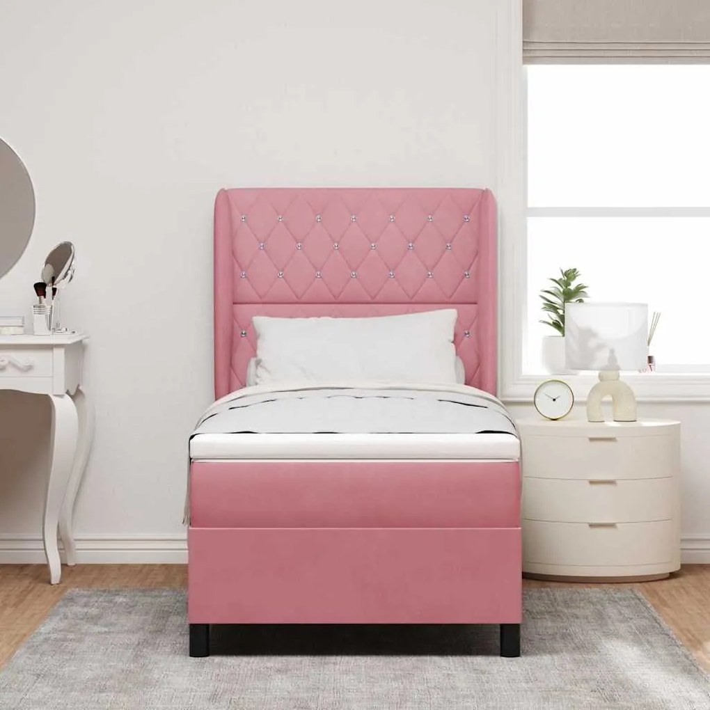 vidaXL Κρεβάτι με ελατήρια με στρώμα Ροζ 90 x 190 cm Βελούδο