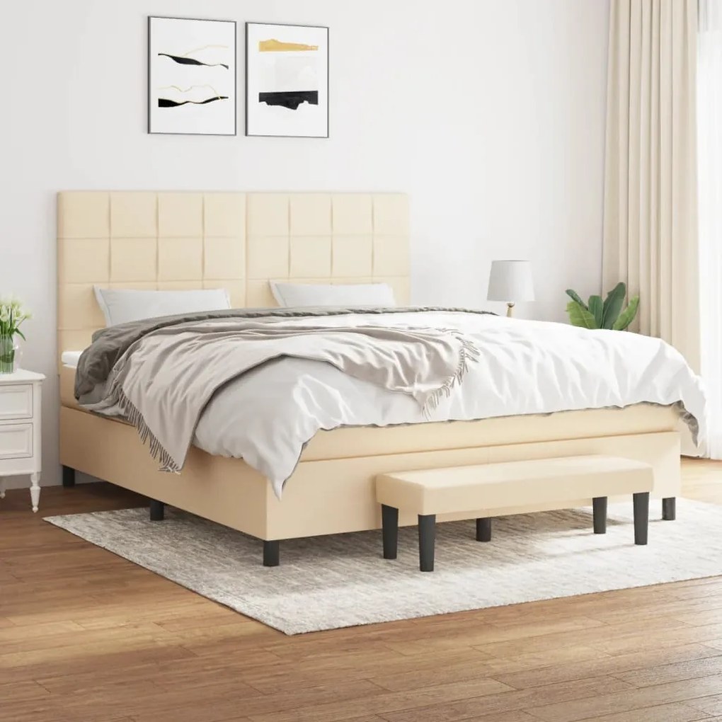 Κρεβάτι Boxspring με Στρώμα Κρεμ 160x200 εκ. Υφασμάτινο - Κρεμ