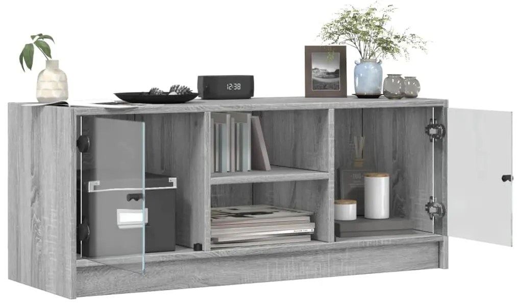 vidaXL Έπιπλο Τηλεόρασης Sonoma Γκρι 102x37x42 εκ. με Γυάλινες Πόρτες