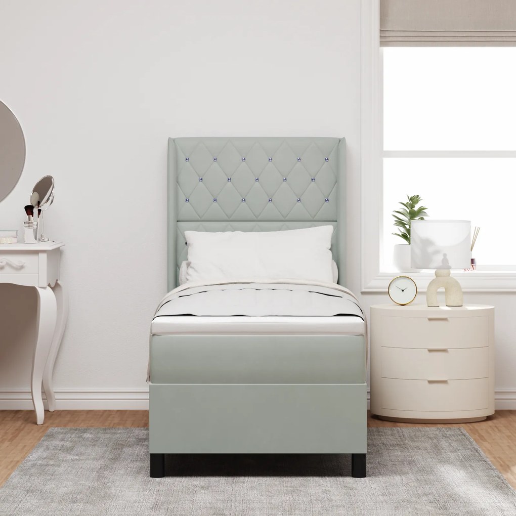 vidaXL Κρεβάτι Box Spring με Στρώμα Ανοιχτό Γκρι 80x200 εκ Βελούδο