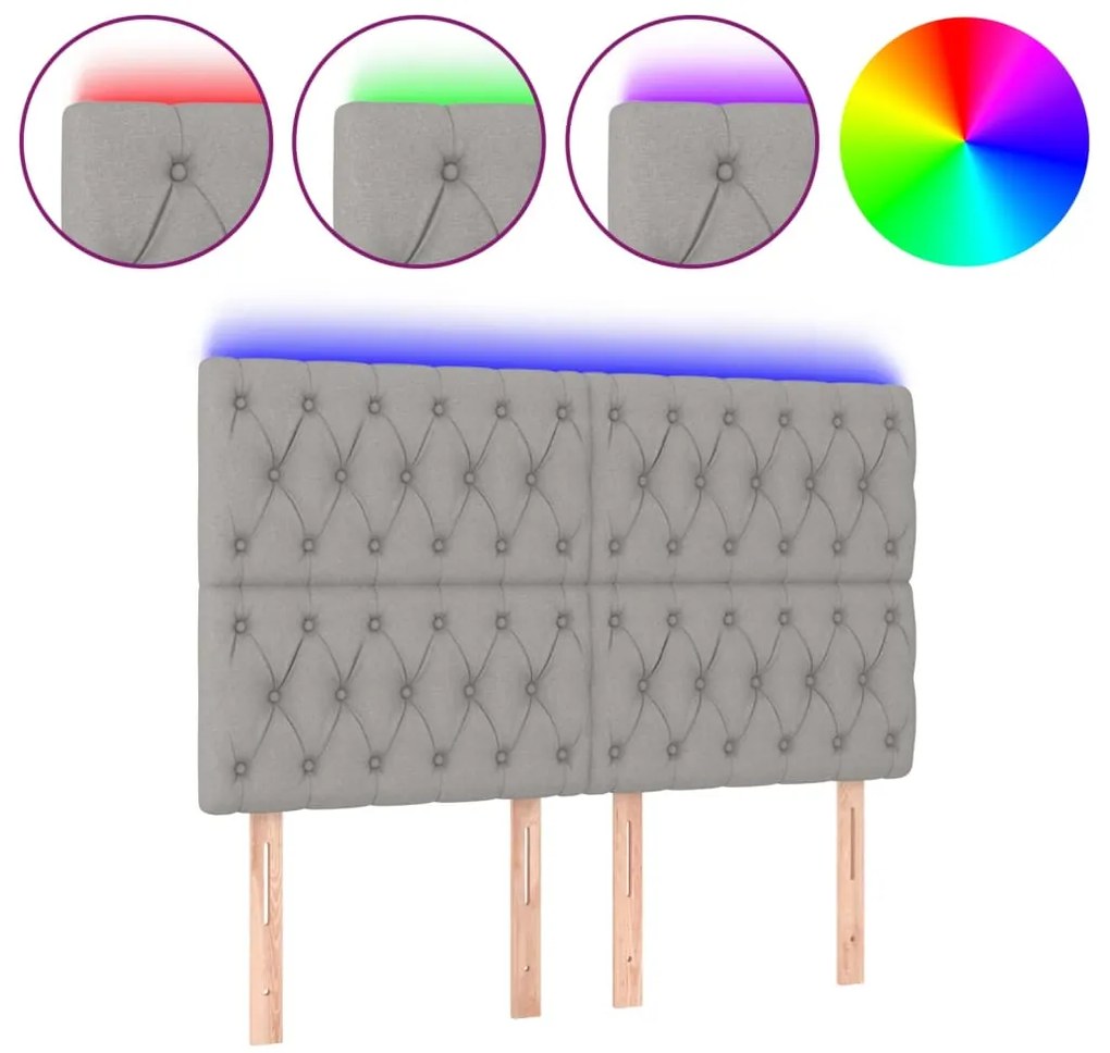 vidaXL Κεφαλάρι Κρεβατιού LED Ανοιχτό Γκρι 144x7x118/128εκ. Υφασμάτινο