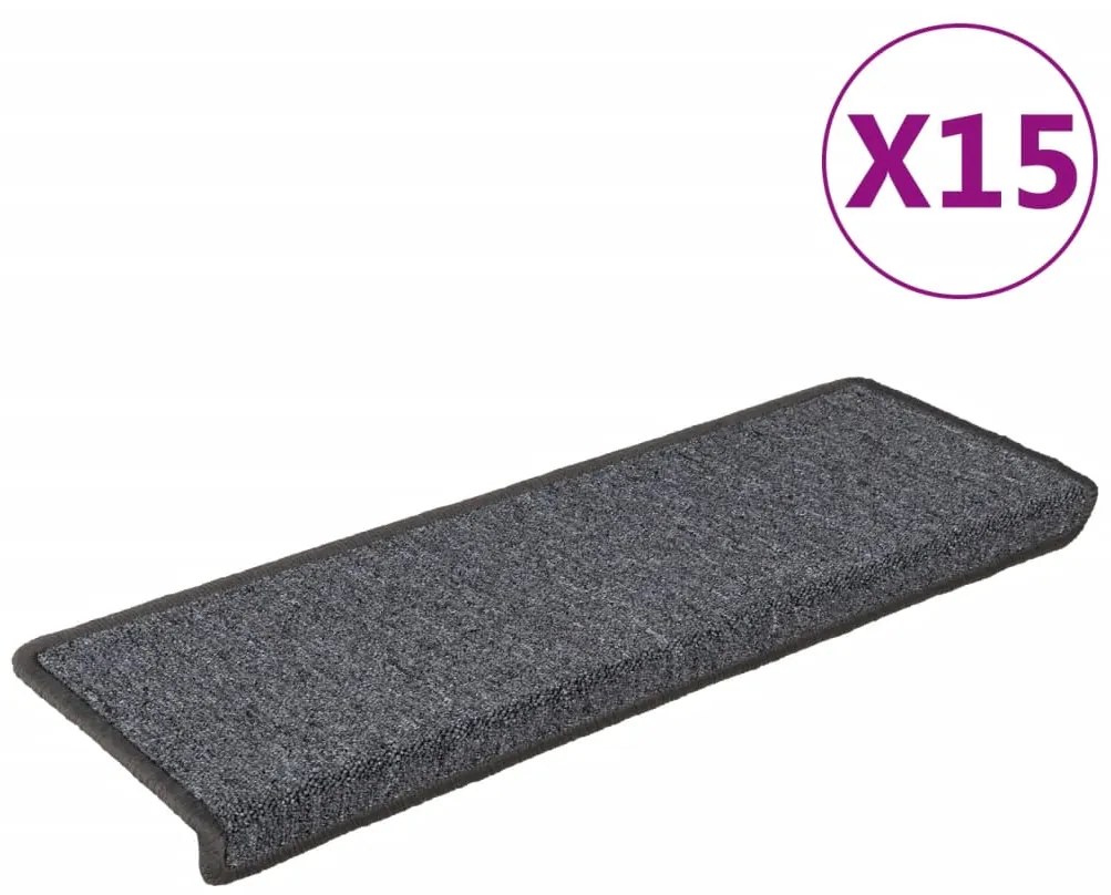 vidaXL Πατάκια Σκαλοπατιών 15 τεμ. Σκούρο Γκρι 65x21x4 εκ. με Ορθογώνια Άκρη