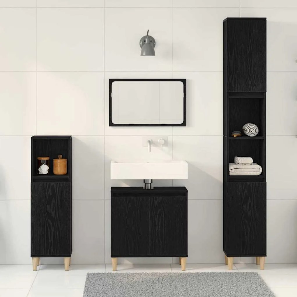 vidaXL Σετ Επίπλων Μπάνιου με αποθήκευση 3 pcs Μαύρο 30 x 30 x 180 cm