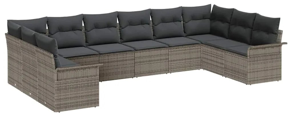 vidaXL Σετ Καναπέ Κήπου με μαξιλάρι 10 pcs Γκρι Πολυ ράταν