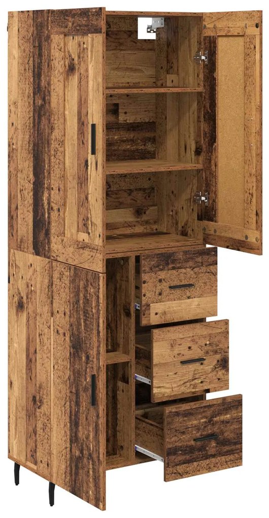 vidaXL Highboard με συρτάρι 2 pcs Παλιό Ξύλο Σύνθετο Ξύλο και Γυαλί