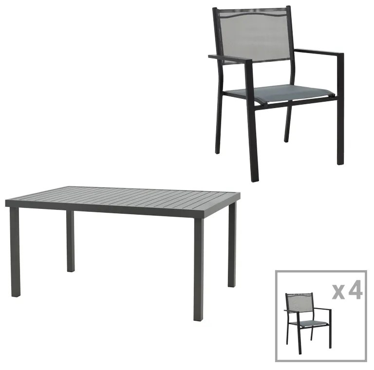Intrahome Τραπεζαρία Moly-Kliton A σετ 5τεμ Intrahome αλουμινίου και ανθρακί textilene 150x80x74εκ | SKU: INTRAPA-311111936