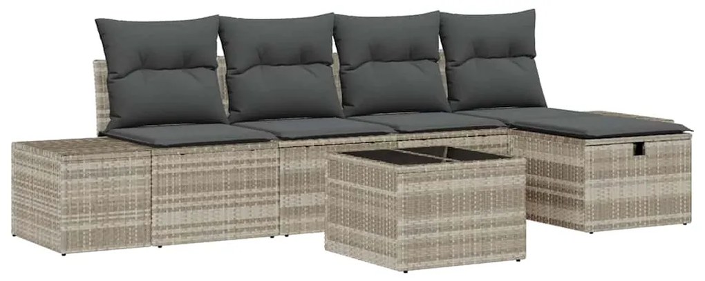 vidaXL Σετ Καναπέ Κήπου με μαξιλάρι 6 pcs Ανοιχτό γκρι Πολυ ράταν