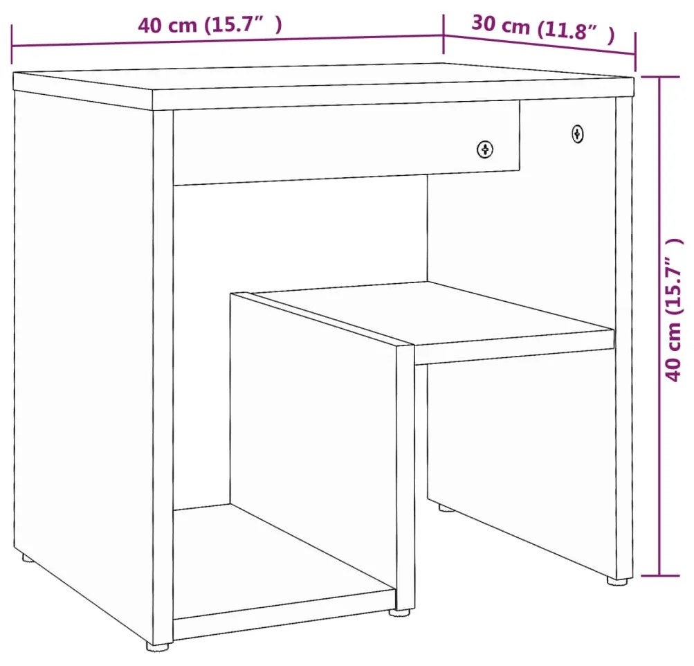 Κομοδίνο Γκρι Sonoma 40 x 30 x 40 εκ. από Επεξεργασμένο Ξύλο - Γκρι