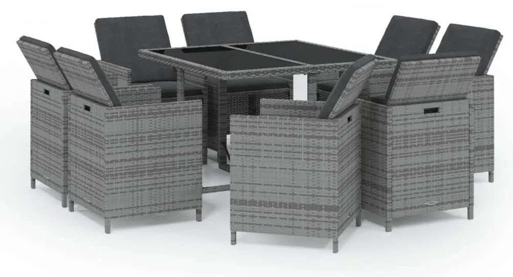 vidaXL Σετ Τραπεζαρίας Κήπου 9 τεμ. Γκρι Συνθετικό Ρατάν με Μαξιλάρια