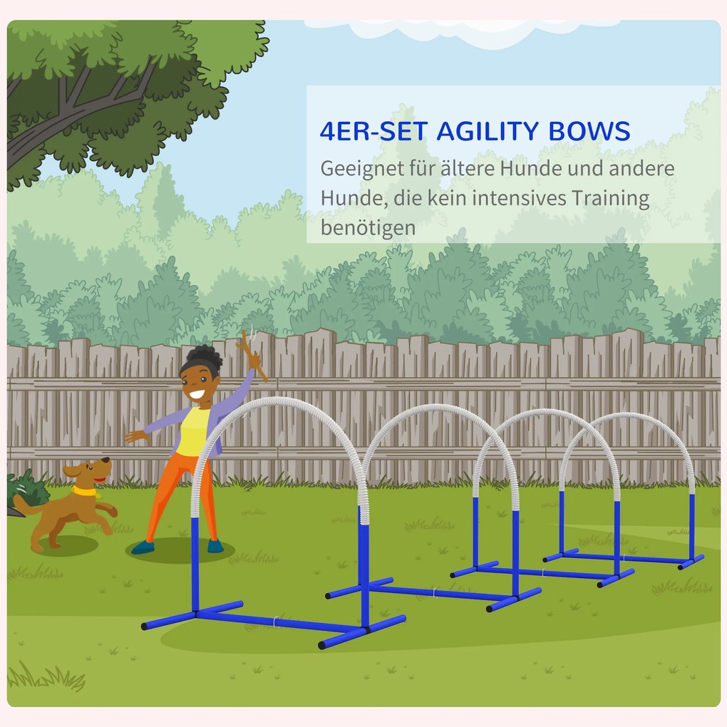 PawHut Σετ Agility για σκύλους, Εκπαίδευση σκύλων, 4 τόξα, για αρχάριους, με τσάντα μεταφοράς, μπλε+λευκό, 88 x 64 x 95cm