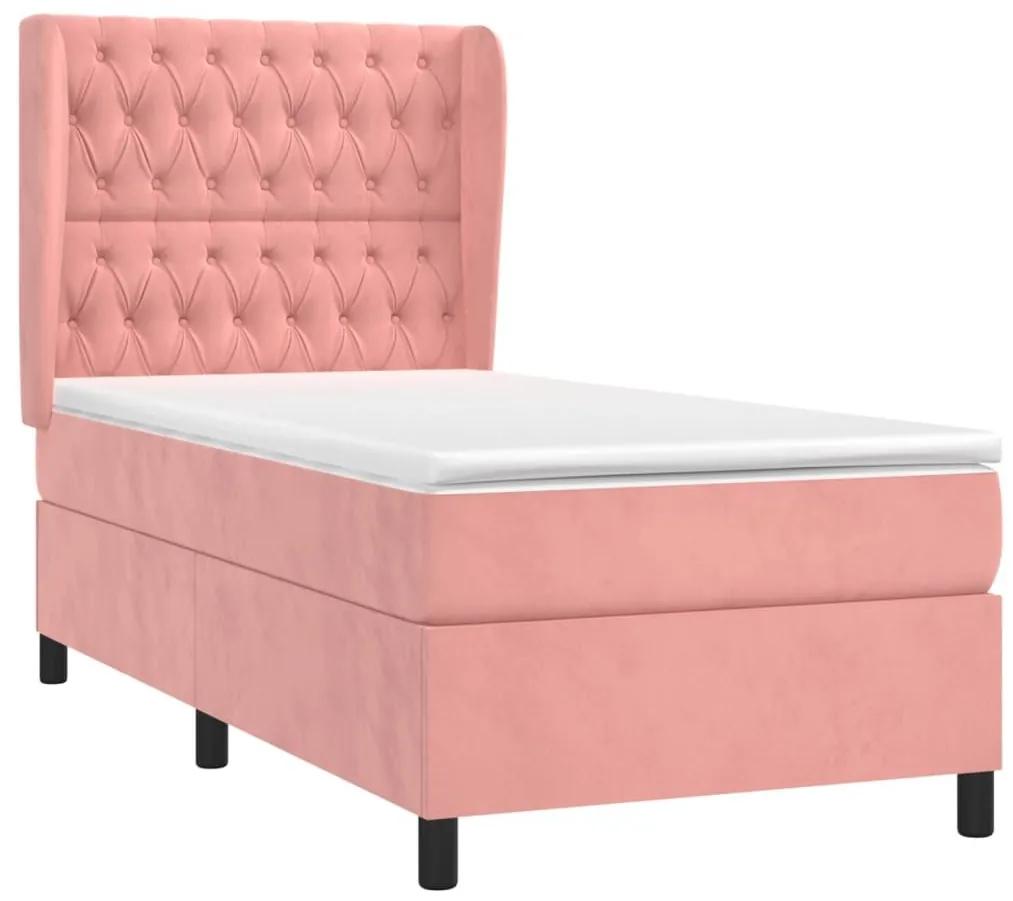 Κρεβάτι Boxspring με Στρώμα Ροζ 100x200 εκ. Βελούδινο - Ροζ