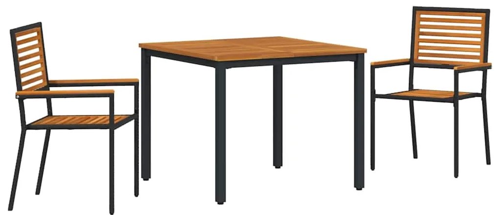 vidaXL Σέτ φαγητού για κήπο 3 pcs Μαύρος, Ξύλο 90 x 90 x 75 cm