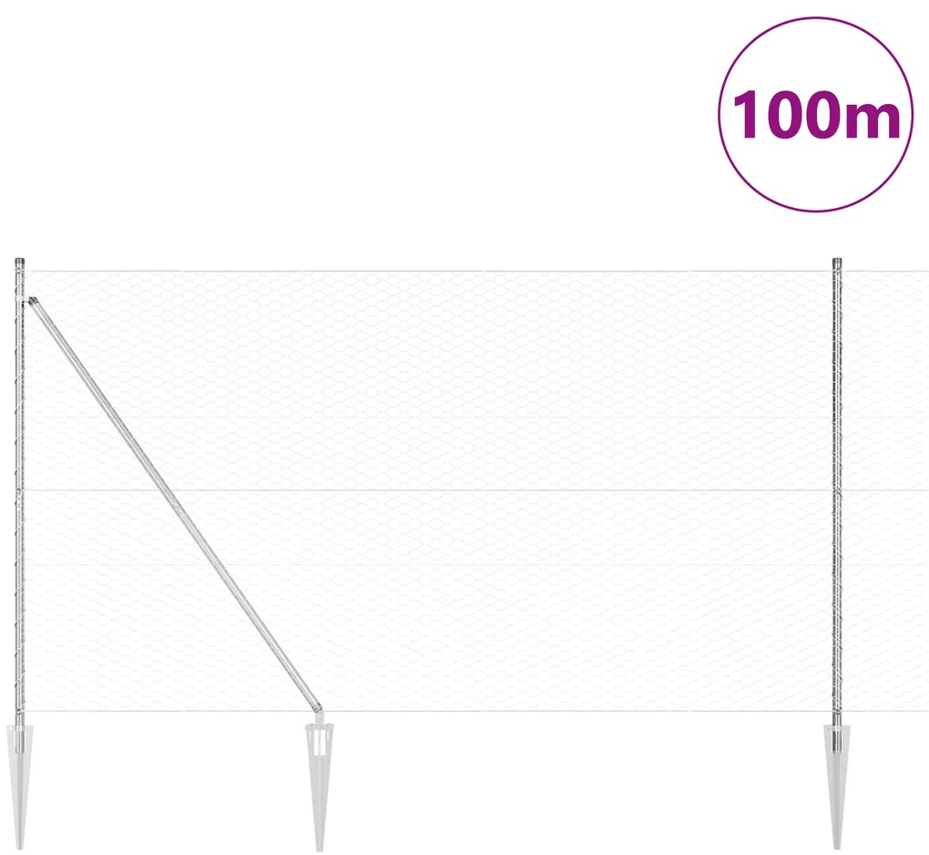 vidaXL Hexagon Fence 1.6x100 μ Γαλβανισμένος Χάλυβας