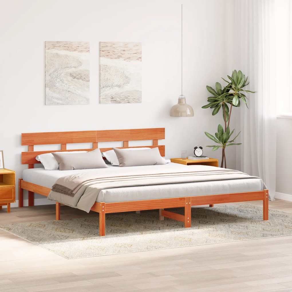 vidaXL Κρεβάτι με Κεφαλάρι Καφέ 180x200 εκ Μασίφ Ξύλο Πεύκου