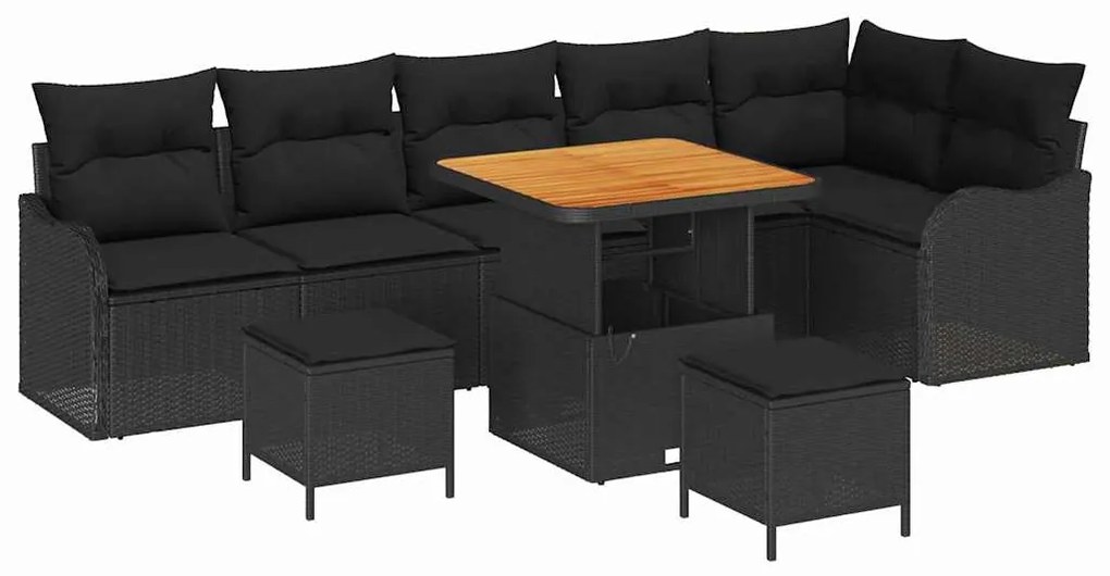 vidaXL Σετ Καναπέ Κήπου Ρυθμιζόμενο ύψος 9 pcs Μαύρο συνθετικό ρατάν