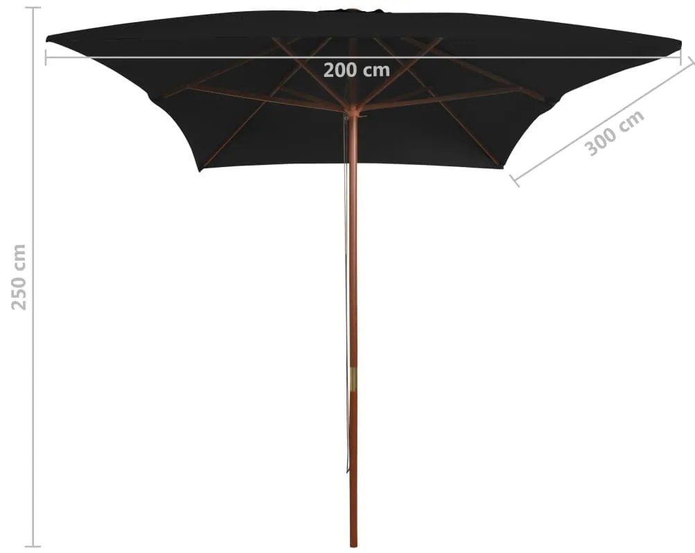 Ομπρέλα Κήπου με Ξύλινο Ιστό Μαύρη 200x300 εκ.