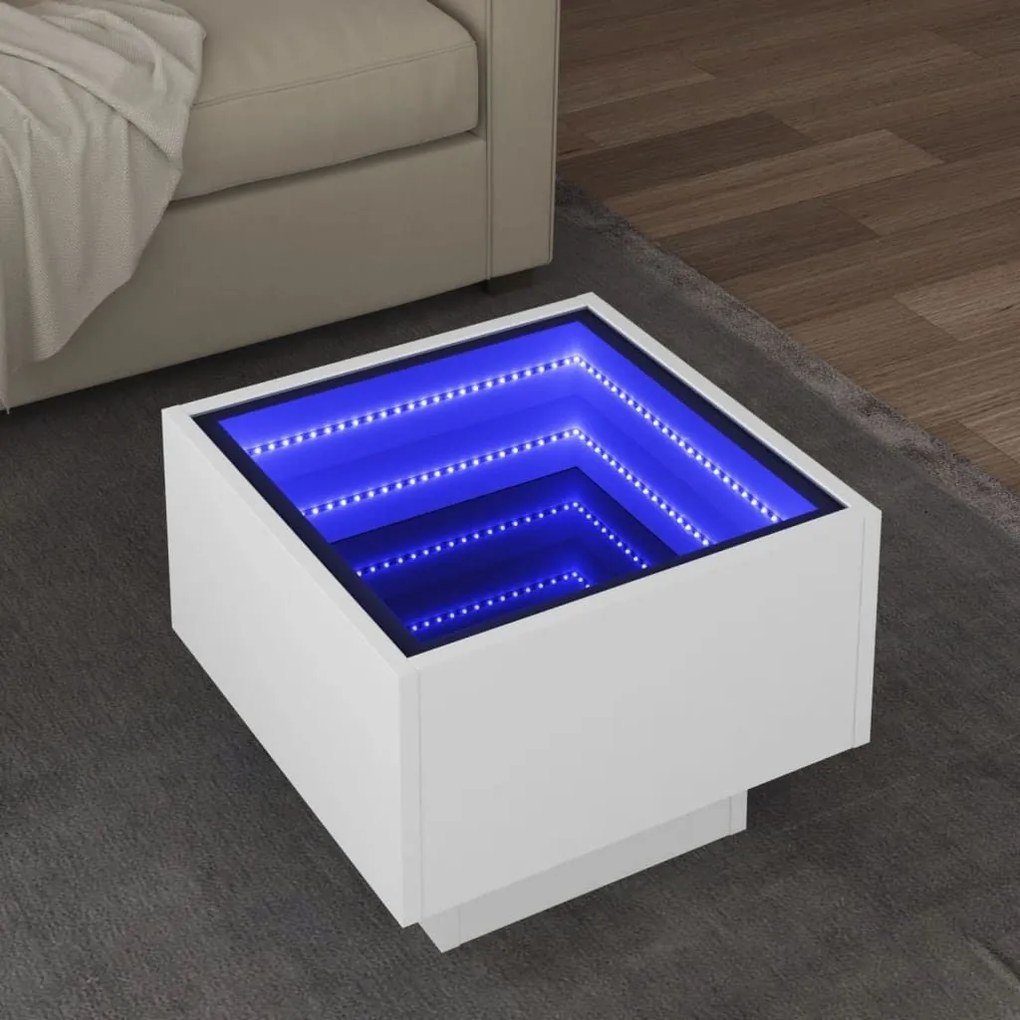 Τραπέζι Βοηθητικό με LED Λευκό 40x40x30 εκ. Επεξεργασμένο Ξύλο - Λευκό