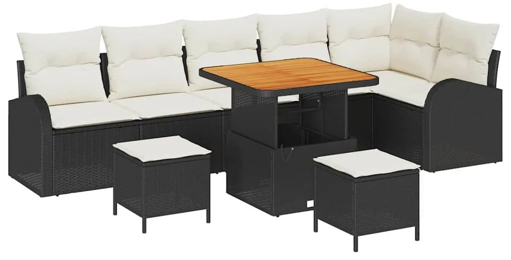 vidaXL Σετ Καναπέ Κήπου με μαξιλάρι 9 pcs Μαύρο, Κρέμα 80 x 80 x 71 cm