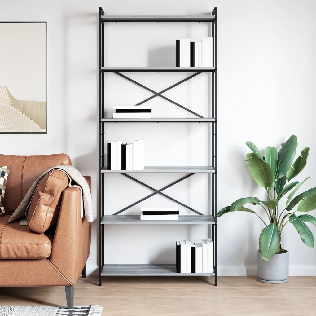 vidaXL Βιβλιοθήκη Γκρι sonoma 80 x 30 x 188 εκ Επεξεργασμένο ξύλο