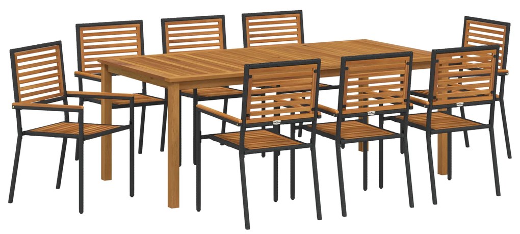 vidaXL Σετ Τραπεζαρίας Κήπου 9 pcs Μαύρο 200 x 100 x 74 cm