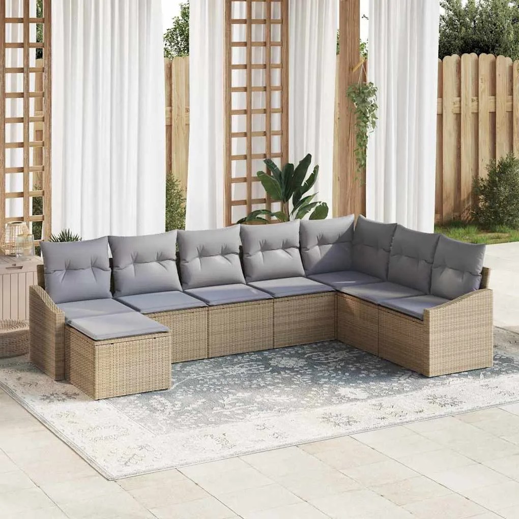 vidaXL Σέτ φαγητού για κήπο με μαξιλάρι 8 pcs Μπεζ, Ανοιχτό Γκρι