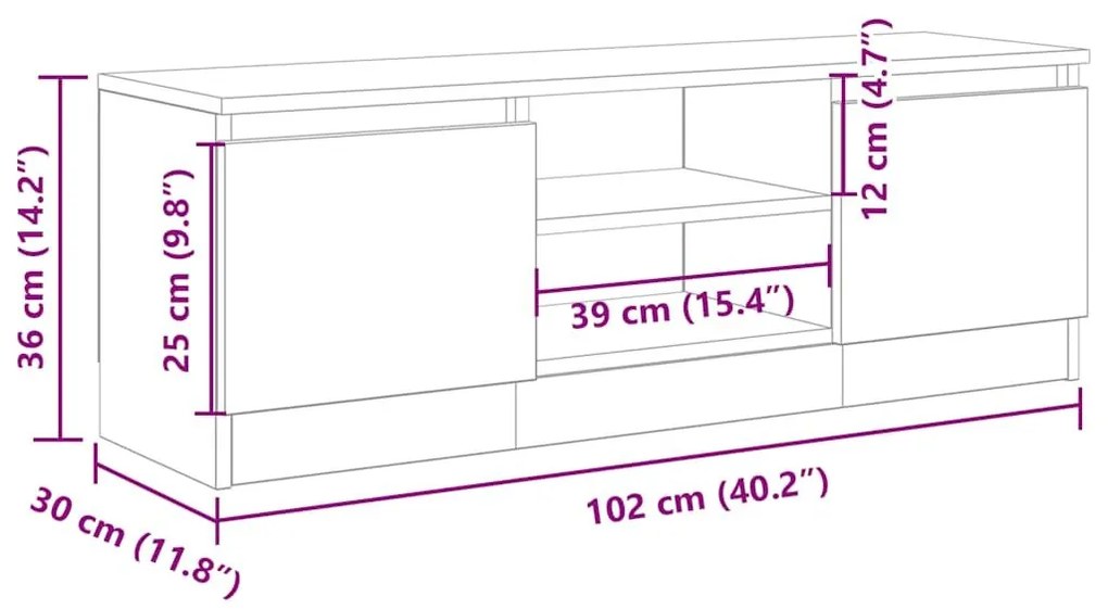 Έπιπλο Τηλεόρασης Αρτισιανή Δρυς 102x30x36 εκ από Επεξεργ. Ξύλο - Καφέ