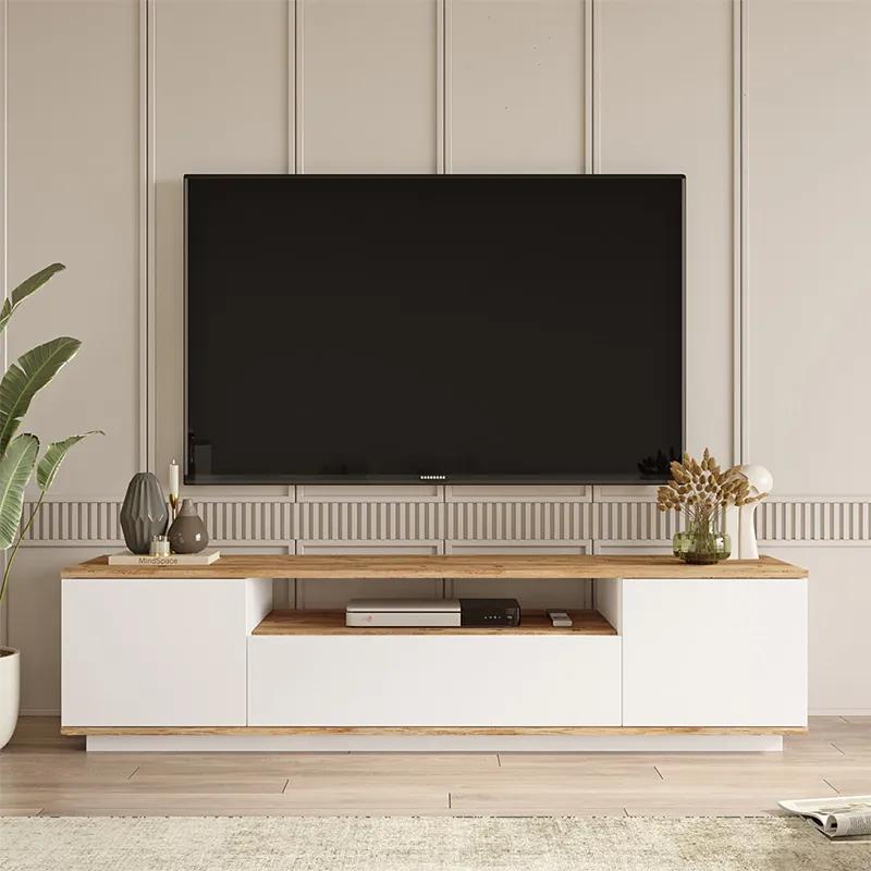 Έπιπλο τηλεόρασης Soren pakoworld sonoma-λευκό 180x.44.5x44.6εκ - Μελαμίνη - 176-000057