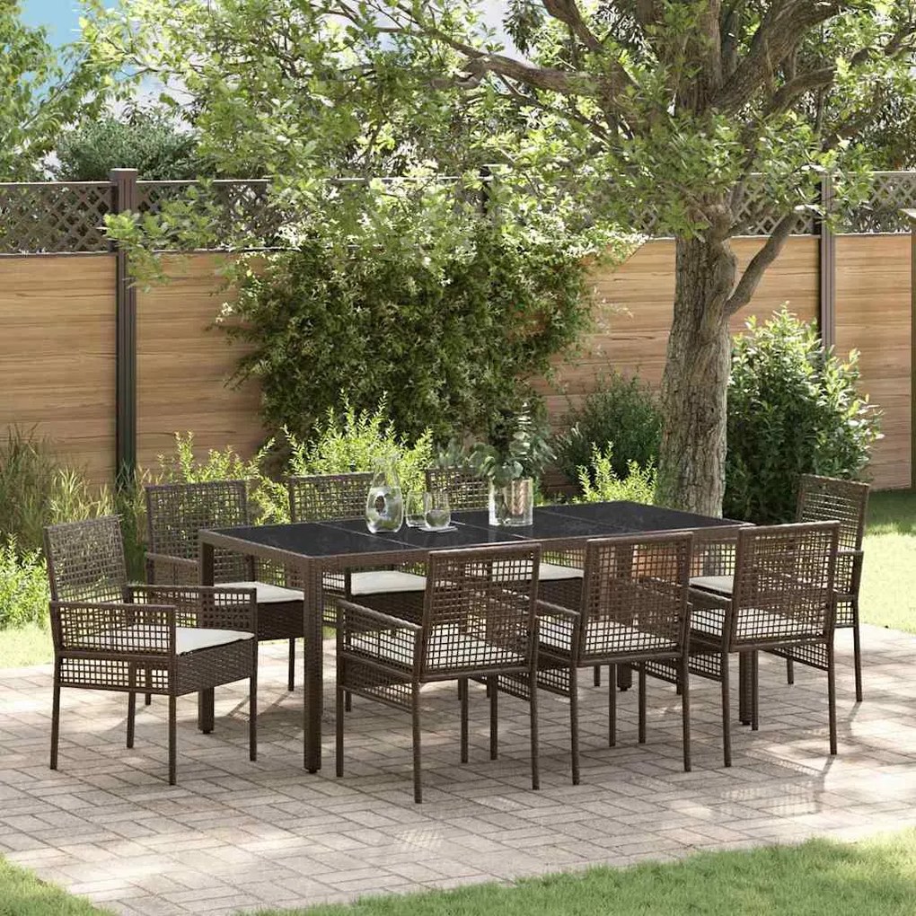 vidaXL Σέτ φαγητού για κήπο 9 pcs Καφέ 190 x 90 x 75 cm PE ρατάν