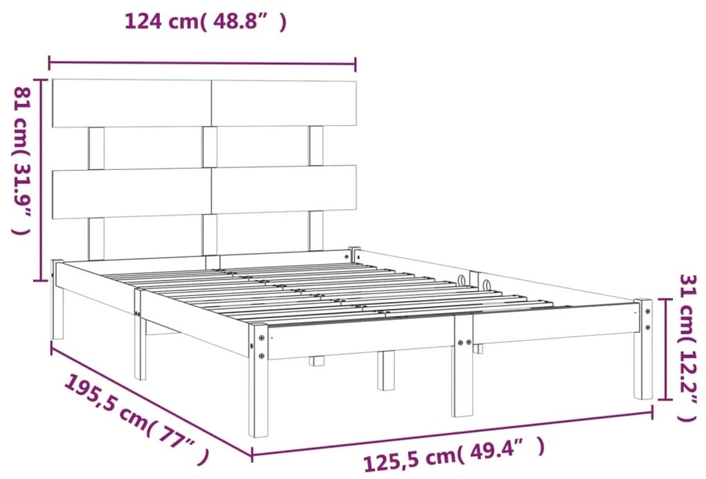 vidaXL Πλαίσιο Κρεβατιού Λευκό 120x190 εκ. Μασίφ Ξύλο Small Double