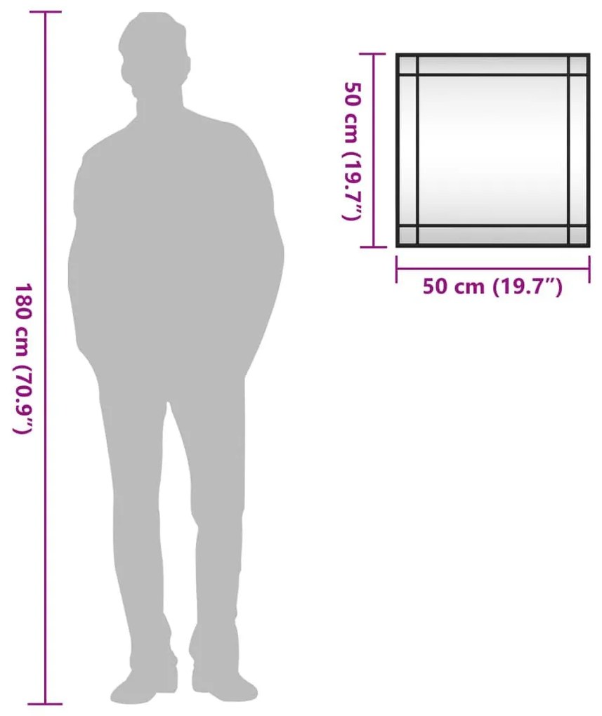 Καθρέφτης Τοίχου Τετράγωνος Μαύρος 50 x 50 εκ. από Σίδερο - Μαύρο