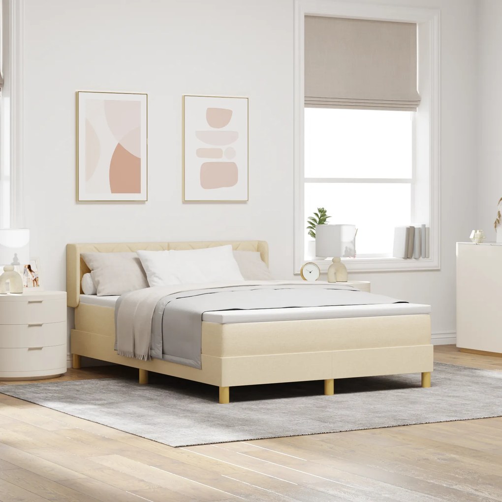 vidaXL Κρεβάτι Box Spring με Στρώμα - Κρεμ, 160 x 200 cm, Ύφασμα