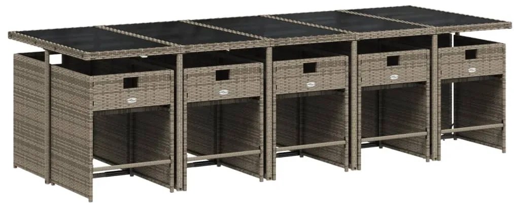 vidaXL Σετ Τραπεζαρίας Κήπου 11 Τεμαχίων Γκρι Συνθ. Ρατάν με Μαξιλάρια