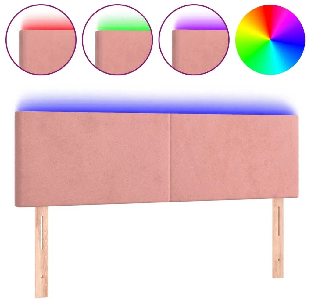 vidaXL Κεφαλάρι Κρεβατιού LED Ροζ 144x5x78/88 εκ. Βελούδινο