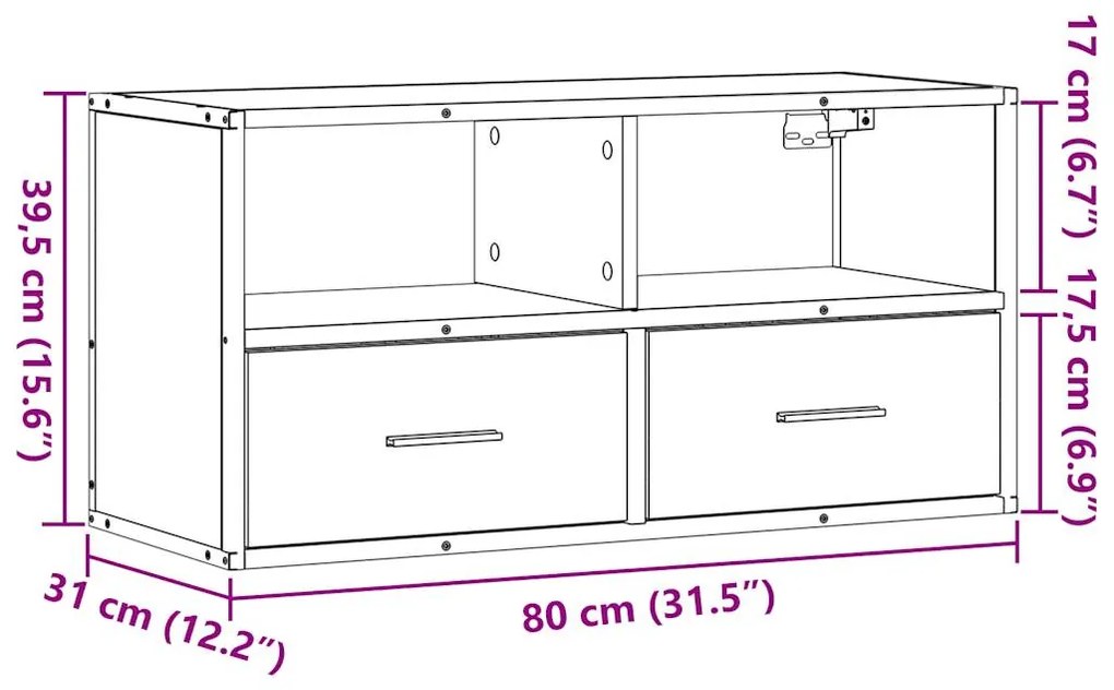 Έπιπλο Τηλεόρασης Καπνιστή Δρυς 80x31x39,5 εκ Επεξ.Ξύλο/Μέταλλο - Καφέ