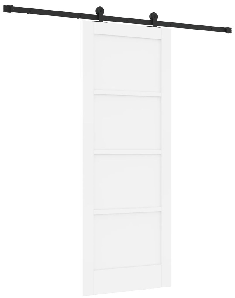 vidaXL Συρόμενη Πόρτα με Εξαρτήματα Λευκή 78x202 εκ. Συμπαγές Ξύλο Πεύκου