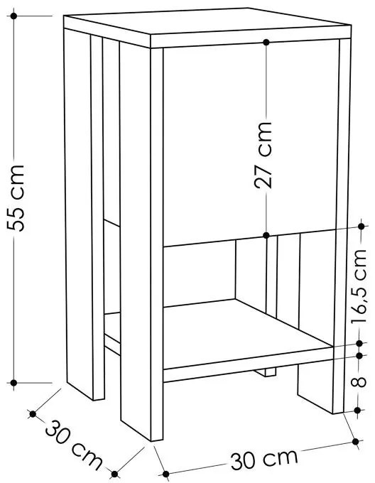 Κομοδίνο Ema χρώμα λευκό antique-μόκα 30x30x55εκ 30x30x55 εκ.