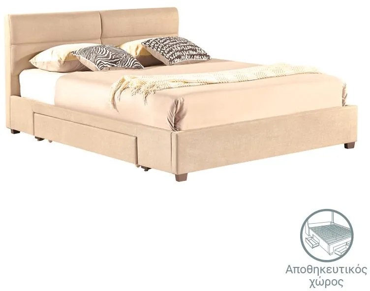 Κρεβάτι διπλό Anay με συρτάρι ύφασμα μπεζ 160x200εκ 169x206x96 εκ.
