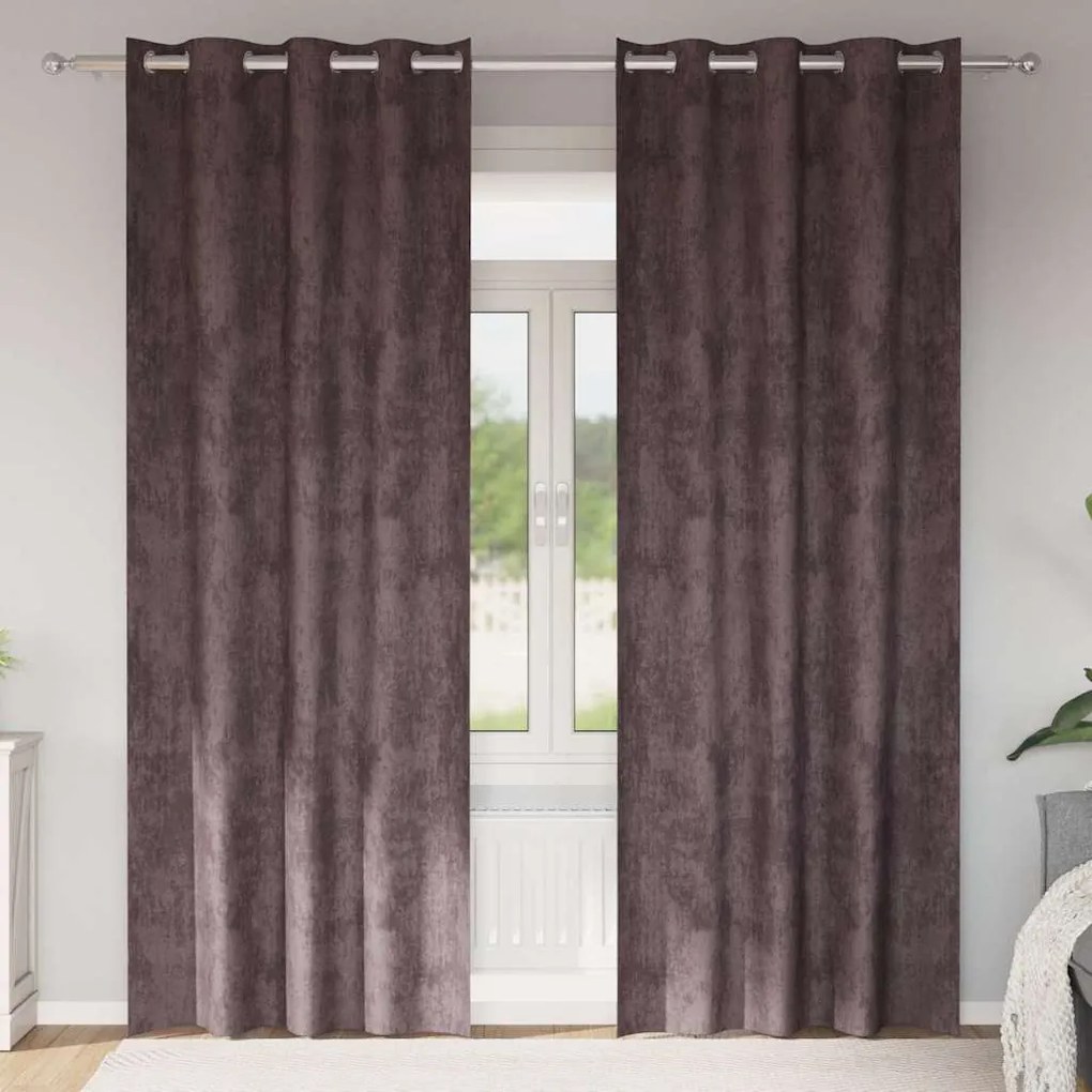 vidaXL Κουρτίνα με κουρτίνες 2 pcs Καφέ 260 x 140 εκ. Βελούδο