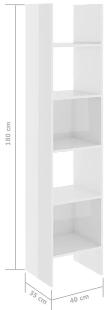 Βιβλιοθήκη Γυαλιστερό Λευκό 40 x 35 x 180 εκ. από Μοριοσανίδα - Λευκό