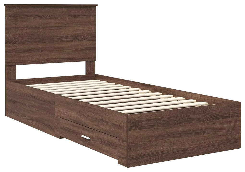 vidaXL Σκελετός Κρεβατιού με συρτάρι Καφέ Δρύινο και Ασημί 75 x 190 cm