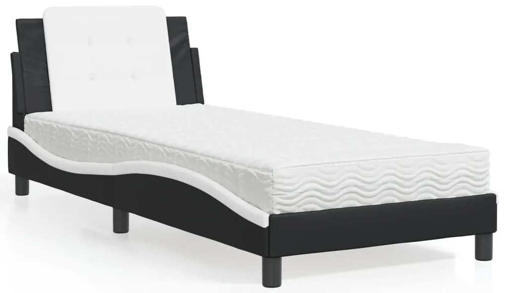 Σκελετός Κρεβατιού Χωρίς Στρώμα Zadar Μαύρο/Λευκό 90x190 εκ. από Συνθετικό Δέρμα