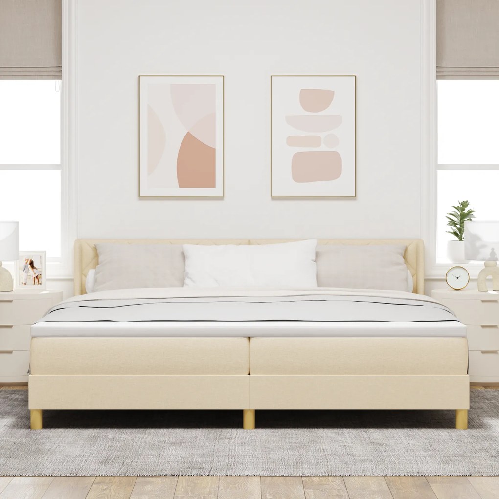 vidaXL Κρεβάτι με Ελατήρια με στρώμα Κρεμ 200 x 200 cm ύφασμα
