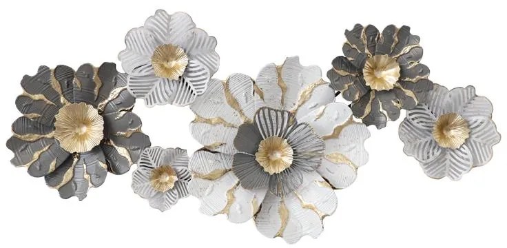 Διακοσμητικό τοίχου Daisy Inart μέταλλο σε χρυσή-λευκή απόχρωση 131x64x9.5εκ 131x64x9.5 εκ.