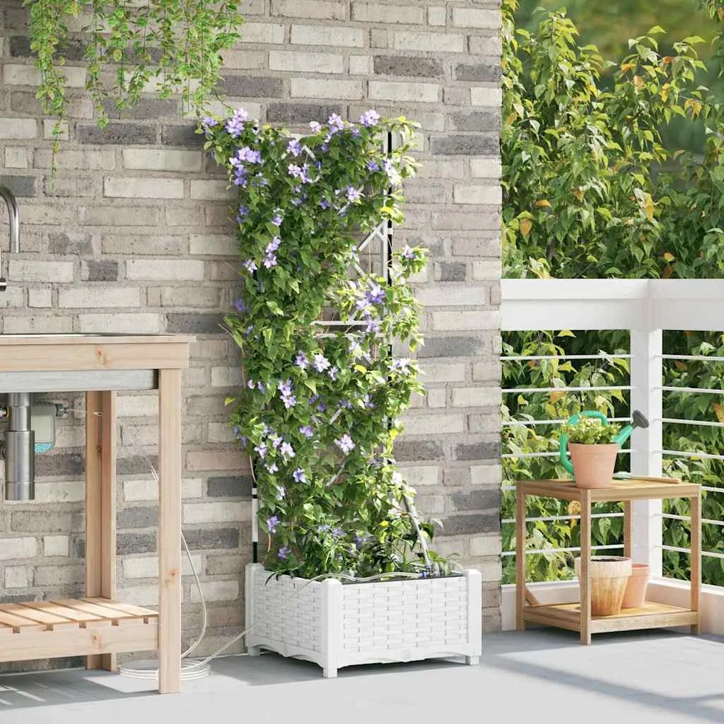 vidaXL Γλάστρες Κήπου 1 τεμ Καφασωτό Λευκό 40 x 40 x 126 cm Πλαστικό