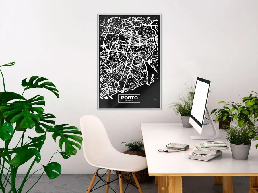 Αφίσα - City Map: Porto (Dark) - 20x30 - Χρυσό - Χωρίς πασπαρτού