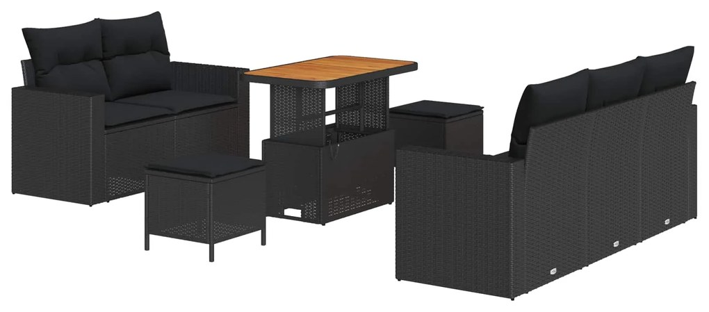 Σετ Καναπέ Κήπου με μαξιλάρι 8 pcs Μαύρο συνθετικό ρατάν