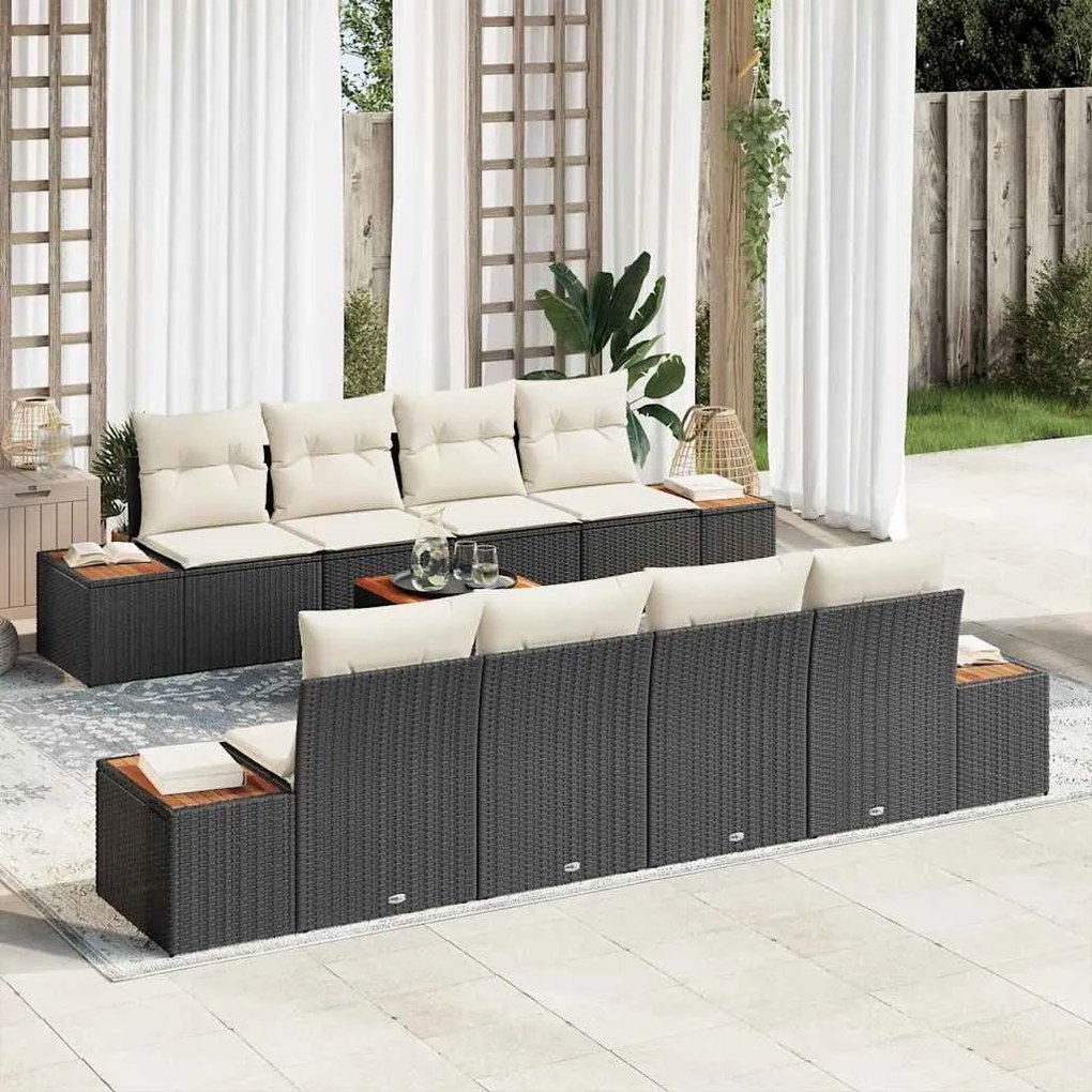 vidaXL Σετ Καναπέ Κήπου με μαξιλάρι 9 pcs Μαύρο Πολυ ράταν