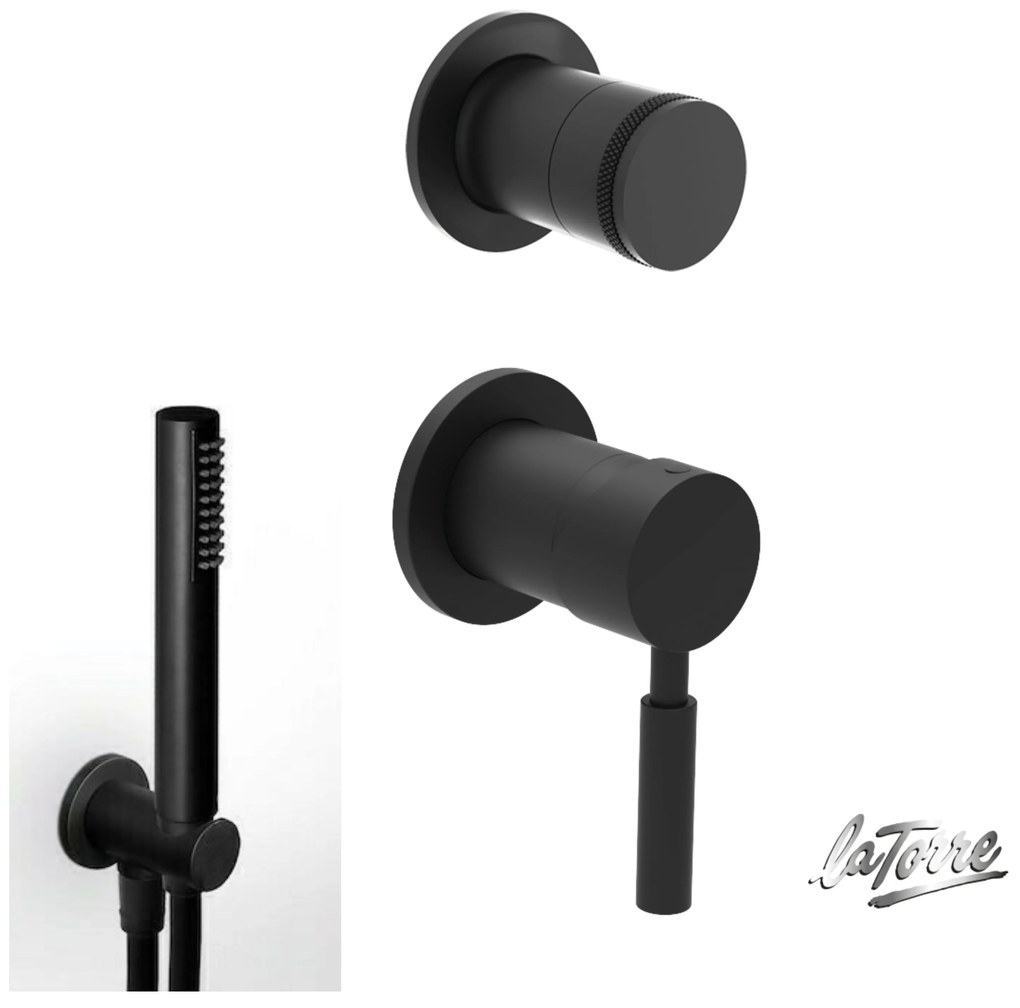 La Torre NEW TECH Black matt 12051SP-400 34374-400 Μίκτης εντοιχισμού+εκτροπέας περιστροφικός 2 εξόδων+Παροχή νερού Στρογγυλή