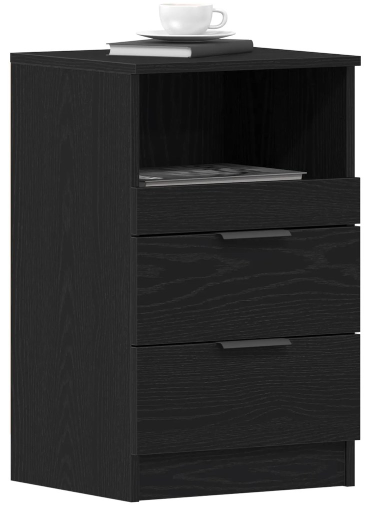 vidaXL Κομοδίνα 2 τμχ Μαύρο Οξιά 40x35x65 εκ Επεξεργασμένο ξύλο